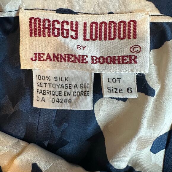 VNTG Maggy London Navy/Hawaiian Print, Silk. Pleated Pencil Midi Skirt- 6 - Picture 3 of 8